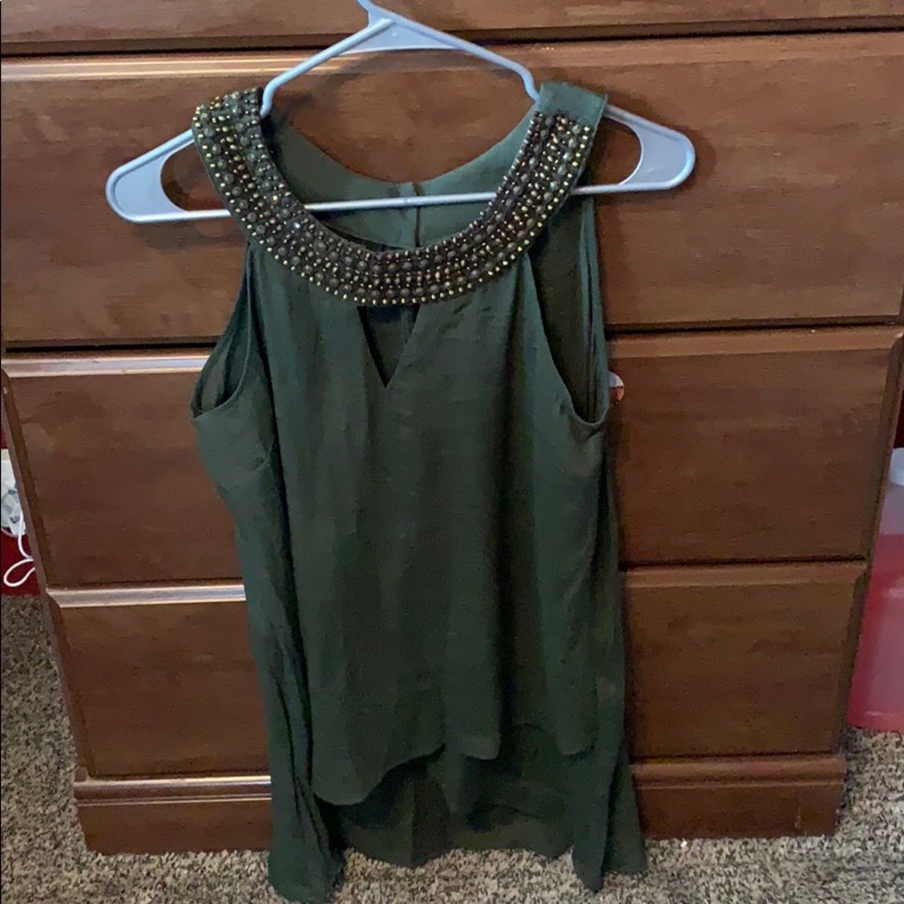 Super cute mossy green tank top with beading.